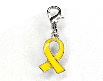 Yellow Awareness Ribbon Charm-Bone Bladder Cancer-Liver Cancers-Endometriosis-Obesity-Sarcoma-Lobster Clasp Charm, Clip On Charm