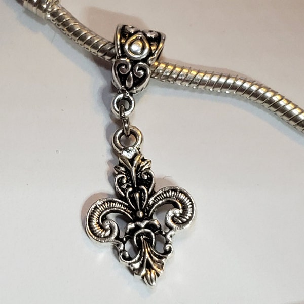 Fleur-De-Lis Charm, Flower-De-Luce, Religious Symbol, Holy Trinity, Virgin Mary, Dangle Charm Fits all Designer and European Charm Bracelets