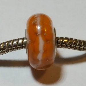 Translucent Orange Glass Bead, Orange White Design, Murano Glass Bead, European Bead,  Single Core, Fits Designer & European Charm Bracelets