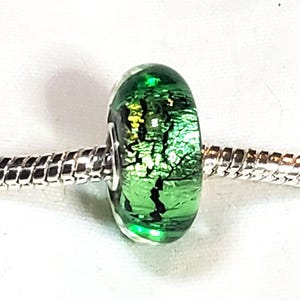 Emerald Green Glass Bead, Green Foil Glass Bead, Murano Glass Bead, European Bead, 925 Single Core,-Fits Designer & European Charm Bracelet