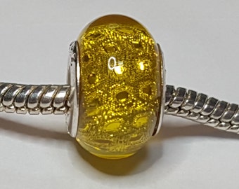 Jolie perle jaune, résine européenne, motif holographique, convient aux bracelets de créateurs et aux bracelets à breloques européens