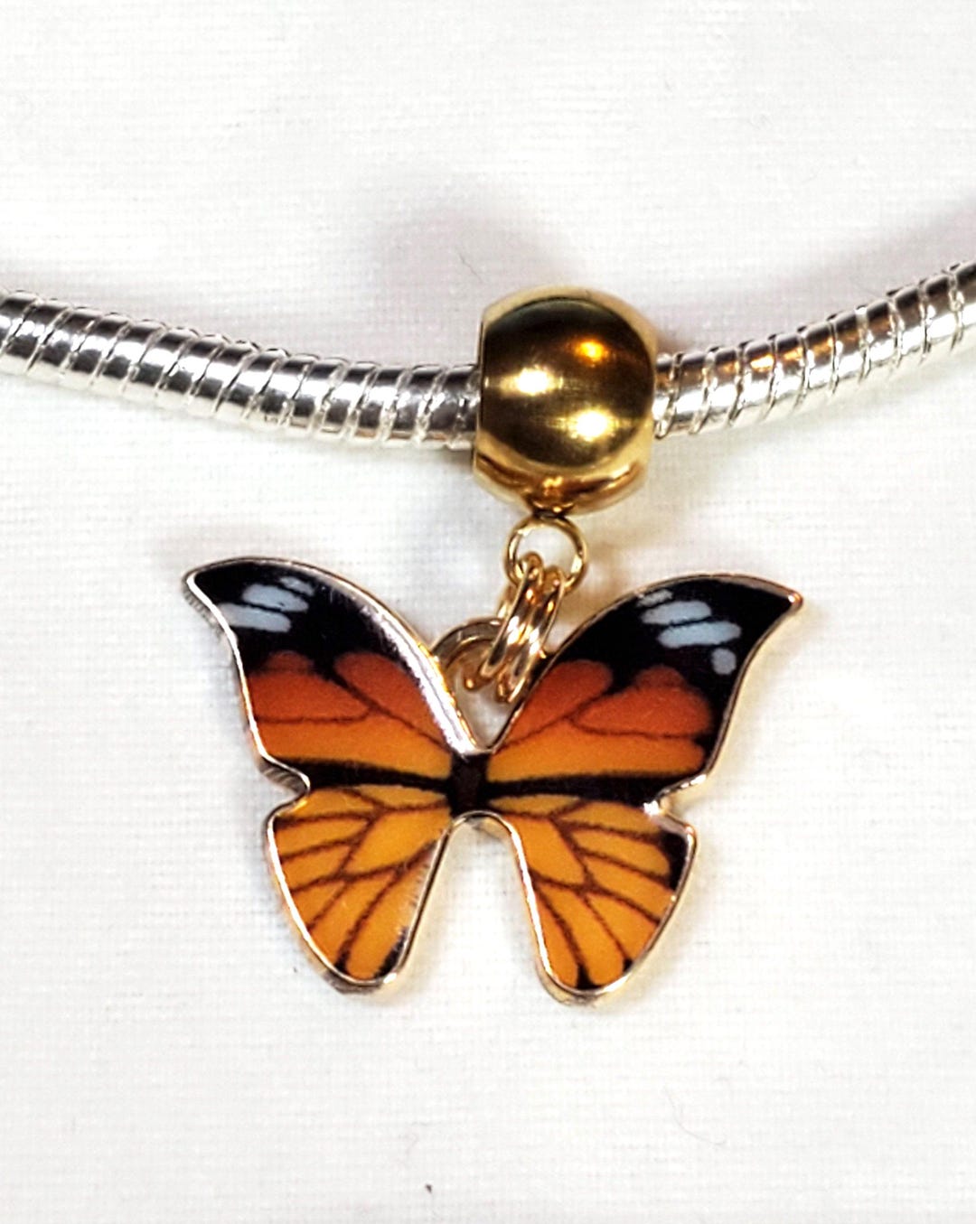 Orange Butterfly Charm, Dangle Charm, Detailed Orange Black