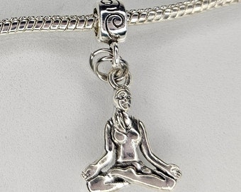 Yoga Charm, Yoga Dangle Charm, 3D charm, Meditating Charm, European Charm- Fits all Designer and European Charm Bracelets