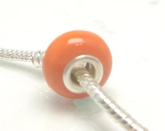Orange Glass Bead Charm, Fits European Charm Bracelets