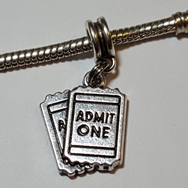 Movie Ticket Charm, Concert Ticket Charm, Sports Ticket Charm, Dangle Charm, Admit One Ticket, Fits all Designer & European Charm Bracelets