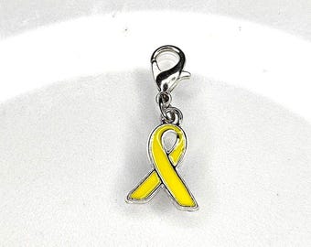 Yellow Awareness Ribbon Charm-Bone Bladder Cancer-Liver Cancers-Endometriosis-Obesity-Sarcoma-Lobster Clasp Charm, Clip On Charm