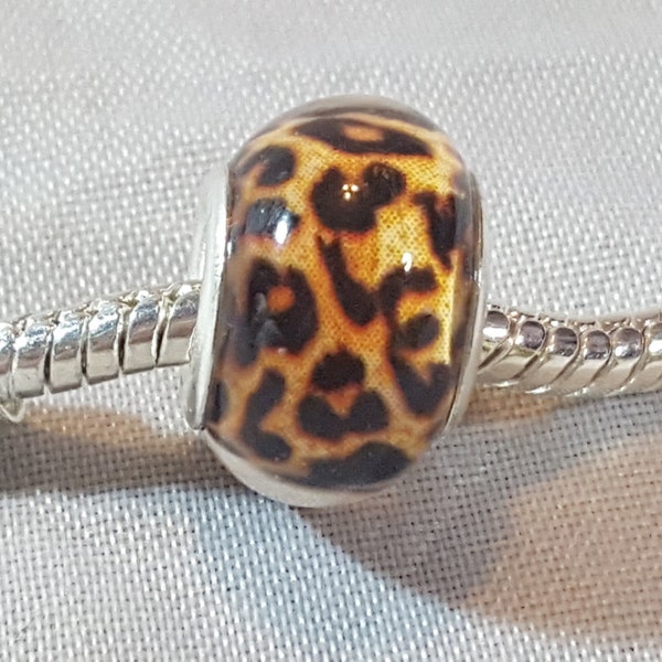Leopard Bead, European Bead, Leopard Print Bead, Leopard Jewelry, Resin Bead, Stylish Bead,- Fits all Designer and European Charm Bracelets