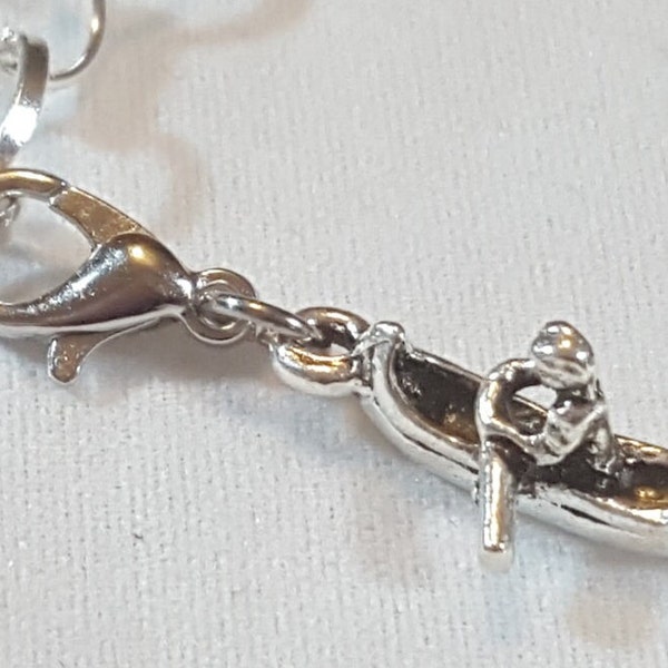 Canoe Charm, Kayak Charm, Dangle Charm, Lobster Clasp Charm, Clip On Charm -Use for Link Bracelets, Necklaces, Stitch Counter, Zipper Pull