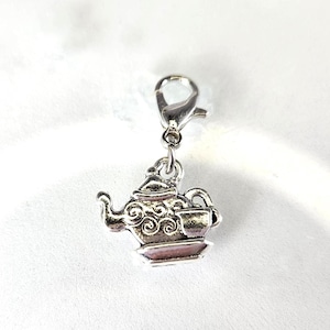 Charm de tetera, Charm colgante de tetera, Charm de tetera, Charm de doble cara, Charm con cierre de langosta, Charm con clip,