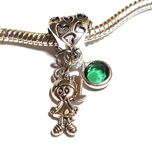 Daughter Charm-Granddaughter Charm-Little Girl Charm-May Birthstone-Baby Girl Charm-Fits all Designer and European charm bracelet