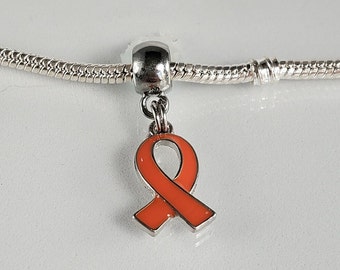 Orange Awareness Ribbon Charm, ADHD, Racial Intolerance, COPD, Lupus, Multiple sclerosis-Fits all Designer & European Charm Bracelets