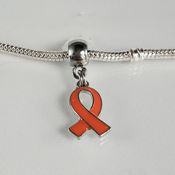 Orange Awareness Ribbon Charm, ADHD, Racial Intolerance, COPD, Lupus, Multiple sclerosis-Fits all Designer & European Charm Bracelets