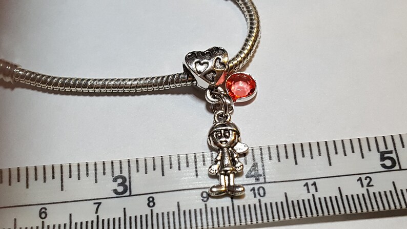 October Pink Tourmaline Birthstone Dangle Charm Son Brother Friend Sibling Little Boy-Fits all Designer and European charm bracelet*