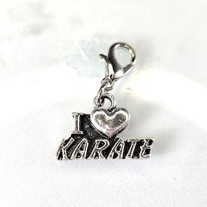 I Love Karate Charm, Karateka, Martial Arts Charm, Dangle Charm, Necklace Pendant-Lobster Clasp Charm, Clip On Charm