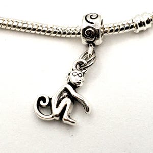 Monkey Charm, Monkey Dangle Charm, Spider Monkey, Squirrel Monkey, Capuchin Monkey, Necklace Pendant Fits Designer & European Charm Bracelet