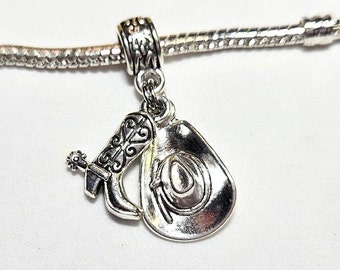 Cowgirl Hat Charm, Cowboy Boot Charm, Boot Charm, Hat Charm, Western Charm, Dangle Charm,  Fits all Designer & European Charm Bracelets