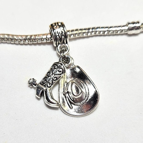 Cowgirl Hat Charm, Cowboy Boot Charm, Boot Charm, Hat Charm, Western Charm, Dangle Charm,  Fits all Designer & European Charm Bracelets