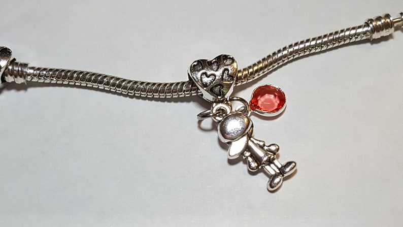 October Pink Tourmaline Birthstone Dangle Charm Son Brother Friend Sibling Little Boy-Fits all Designer and European charm bracelet*