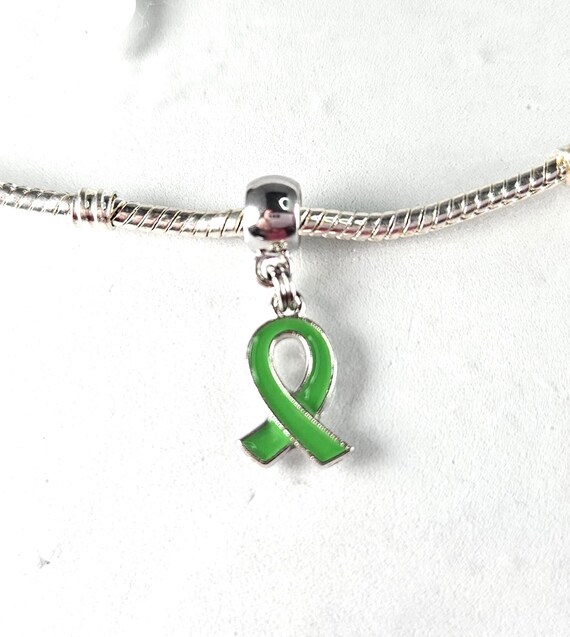Blue Awareness Ribbon Charm Bead - Zinc Alloy European Compatible Bracelet Charm