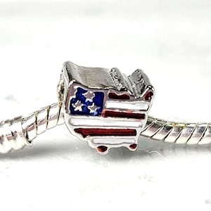 USA Flag Charm, European Charm, United States Shaped Charm, Flag Charm, Red White Blue Charm -Fits all Designer and European Charm Bracelets