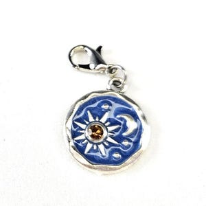 Sonne Mond Sterne baumeln Charme für Armbänder, himmlischen Charme, silberfarben mit golden Kristall, Karabiner Verschluss Charme, Clip auf Charme