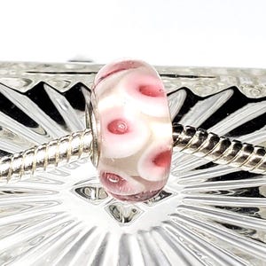 Pink Glass Bead, White Pink Design, Murano Glass Bead, European Bead, Single Core -Fits all Designer and European Charm Bracelets
