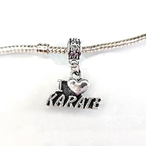I Love Karate Charm, Karateka, Martial Arts Charm, Dangle Charm, Necklace Pendant-Fits Designer & European Charm Bracelets