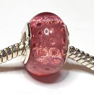 Rose Pink Resin Bead, European Resin Bead, Holographic Design, Pretty Bead, 925 Silver Core, Fits Designer and European Charm Bracelets