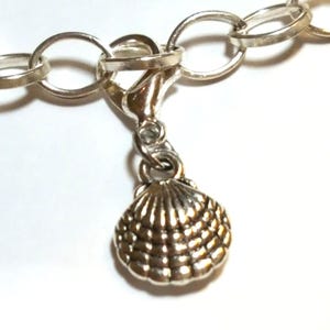Scallop Sea Shell Charm, Beach Jewelry, Lobster Clasp Charm, Clip On Charm, - Use for Link Bracelets, Necklaces, Zipper Pull