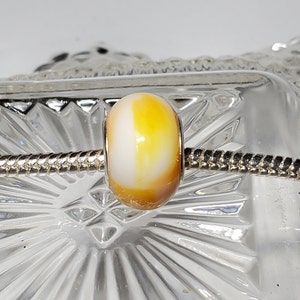 White and Yellow Fimo Clay Bead, Yellow Swirl Design, Clay Bead, European Bead Fits all Designer and European Charm Bracelets image 2