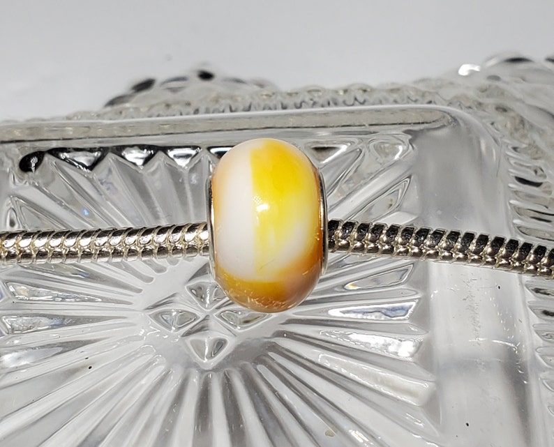 White and Yellow Fimo Clay Bead, Yellow Swirl Design, Clay Bead, European Bead Fits all Designer and European Charm Bracelets image 2