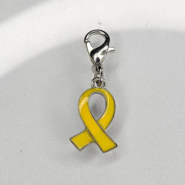 Yellow Awareness Ribbon Charm-Bone Bladder Cancer-Liver Cancers-Endometriosis-Obesity-Sarcoma-Lobster Clasp Charm, Clip On Charm