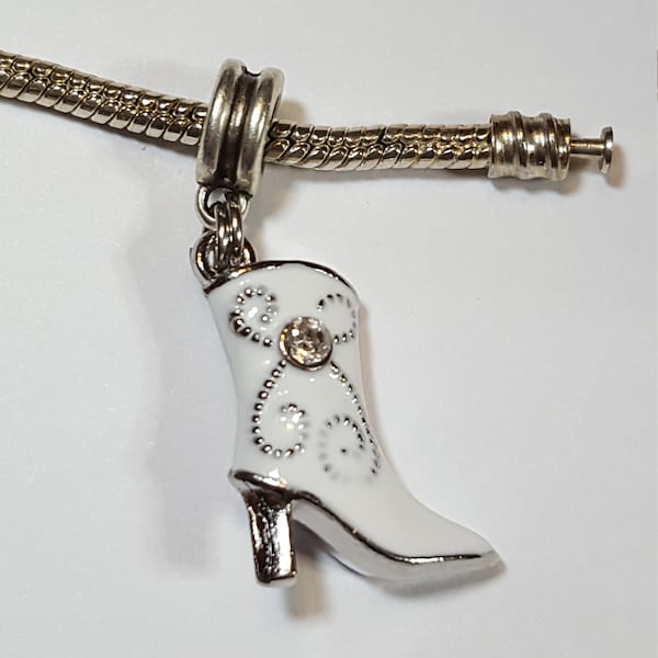 White Boot Charm, Dangle Charm, Western Charm, Cowboy Boot Charm, European Charm, Boot Charm, Fits all Designer and European Charm Bracelets