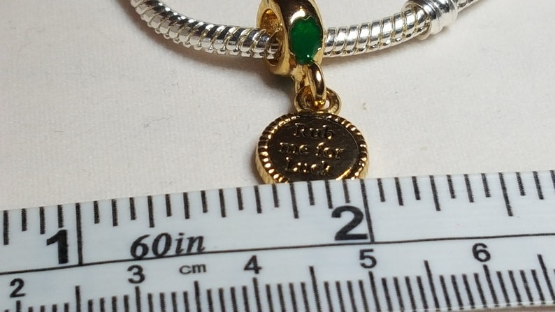 Fits all Designer and European Charm Bracelets Irish Luck CharmSpacer Dangle Rub Me For Luck Charm 22K GP