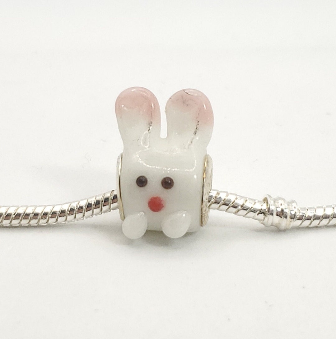 Bunny Rabbit Bead, Murano Glass Bead, 3D Bead, Rabbit Charm, Adorable