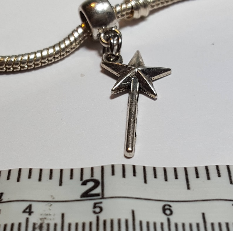 Fairy God Mother Wand Dangle Charm Spacer Magic Wand Tibetan Silver Charm Fits all Designer and European charm bracelet