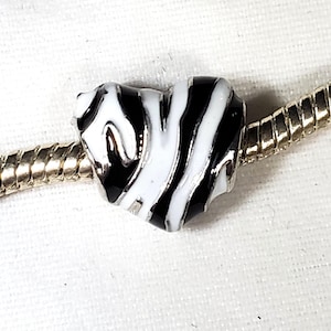 Zebra Charm, Zebra Striped Charm, Heart Shaped Charm, Zebra Strip, Metal Charm,  Fits all Designer and European Charm Bracelet