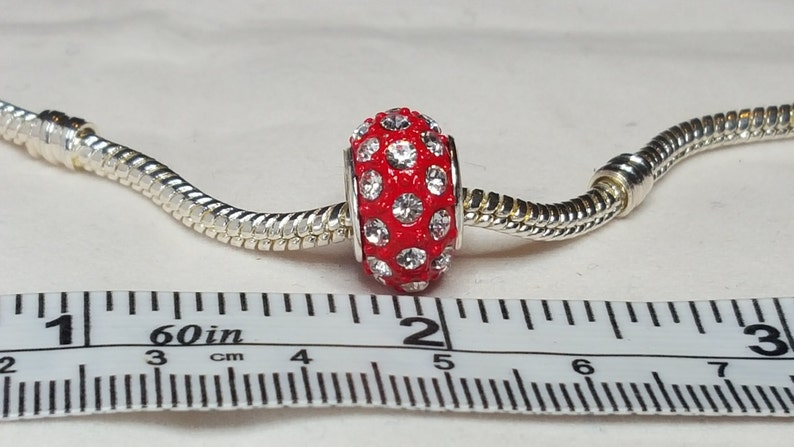 Clear Rhinestones Covering Red Metal Bead , Clear Crystals, European Charm, Fits all Designer and European Charm Bracelet image 3