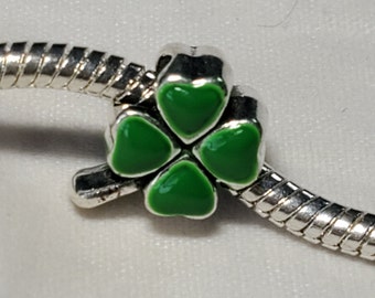 Irish Charm, Lucky Charm, Four Leaf Clover, Green Drip Gum, St Patrick's Day Charm, Lucky Clover-Fits all Designer & European Charm Bracelet