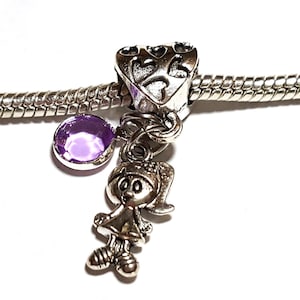 Daughter Charm-Granddaughter Charm-Little Girl Charm-February Birthstone-Baby Girl Charm-Fits all Designer and European Charm Bracelets