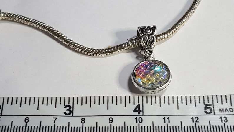 Mermaid Fish Dragon Scales Round Dangle Charm Mother of Pearl Tones Spacer-Dual Sides Fits all Designer and European charm bracelet