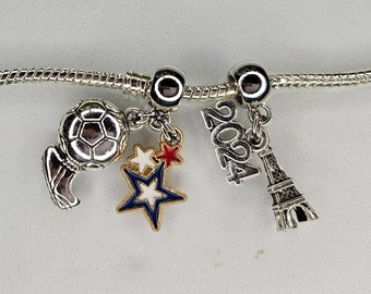 2024 Olympics Soccer/Football Charm, Eiffel Tower-2024 Charm Set, Soccer/Football & 3 Star Charm Set, Fit Designer-European Charm Bracelets