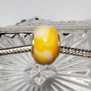 White and Yellow Fimo Clay Bead, Yellow Swirl Design, Clay Bead, European Bead Fits all Designer and European Charm Bracelets image 1