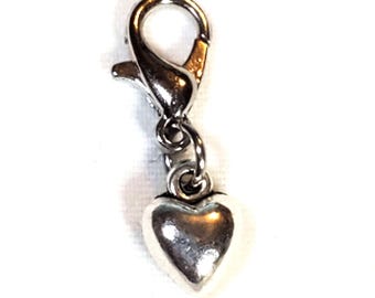 Sterling Silver TINY Heart Clip on Charm, 925 Silver Small Heart