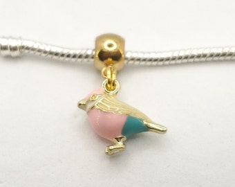 Bird Charm, Finch Charm, Colorful Bird Charm, Song Bird Charm, Gold Trimmed, Fits all Designer and European Charm Bracelets