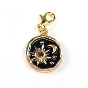 Sonne Mond Sterne baumeln lassen Charme für Armbänder, himmlischen Charme, Gold-Ton mit goldenen Kristall, Karabiner-Verschluss Charme, Clip auf Charme