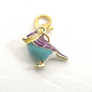 Colorful Bird Charm, Bird Charm, Finch Charm, Song Bird Charm, Lobster Clasp Charm, Clip On Charm,