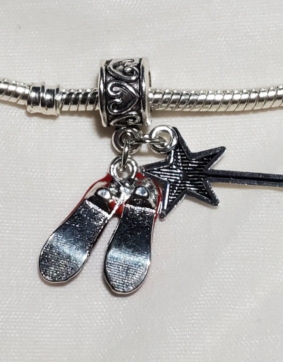 Ruby Red Slippers Charm Wizard of Oz Glenda s Magic Wand Red Shoes Dangle Charm Fits All Designer and European Charm Bracelet Etsy