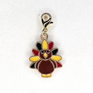 Turkey Charm, Thanksgiving Turkey Charm, Colorful Turkey, Dangle Charm, Fall Charm Autumn Charm,  Lobster Clasp Charm, Clip On Charm,