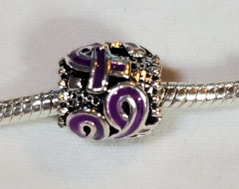 Purple Awareness Ribbon Charm-Stroke-Cystic Fibrosis-Macular Degeneration-Domestic Violence-Crohns-Fits Designer & European Charm Bracelets